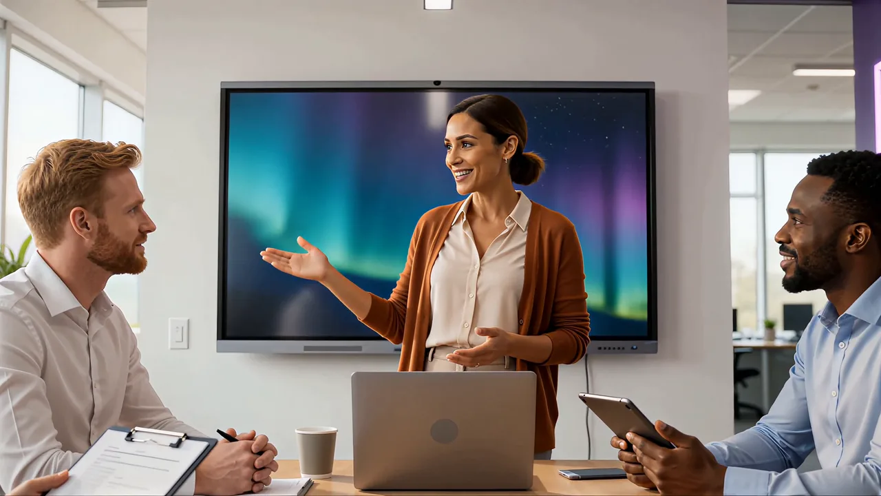 A business owner teaching her team with the system running
