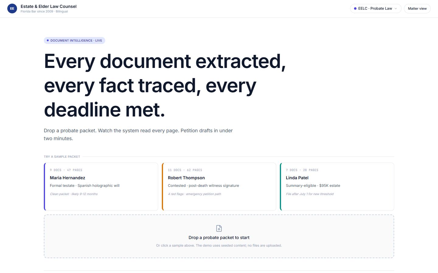 Screenshot of the Intelligent Document Processing product demo, the working product demo build