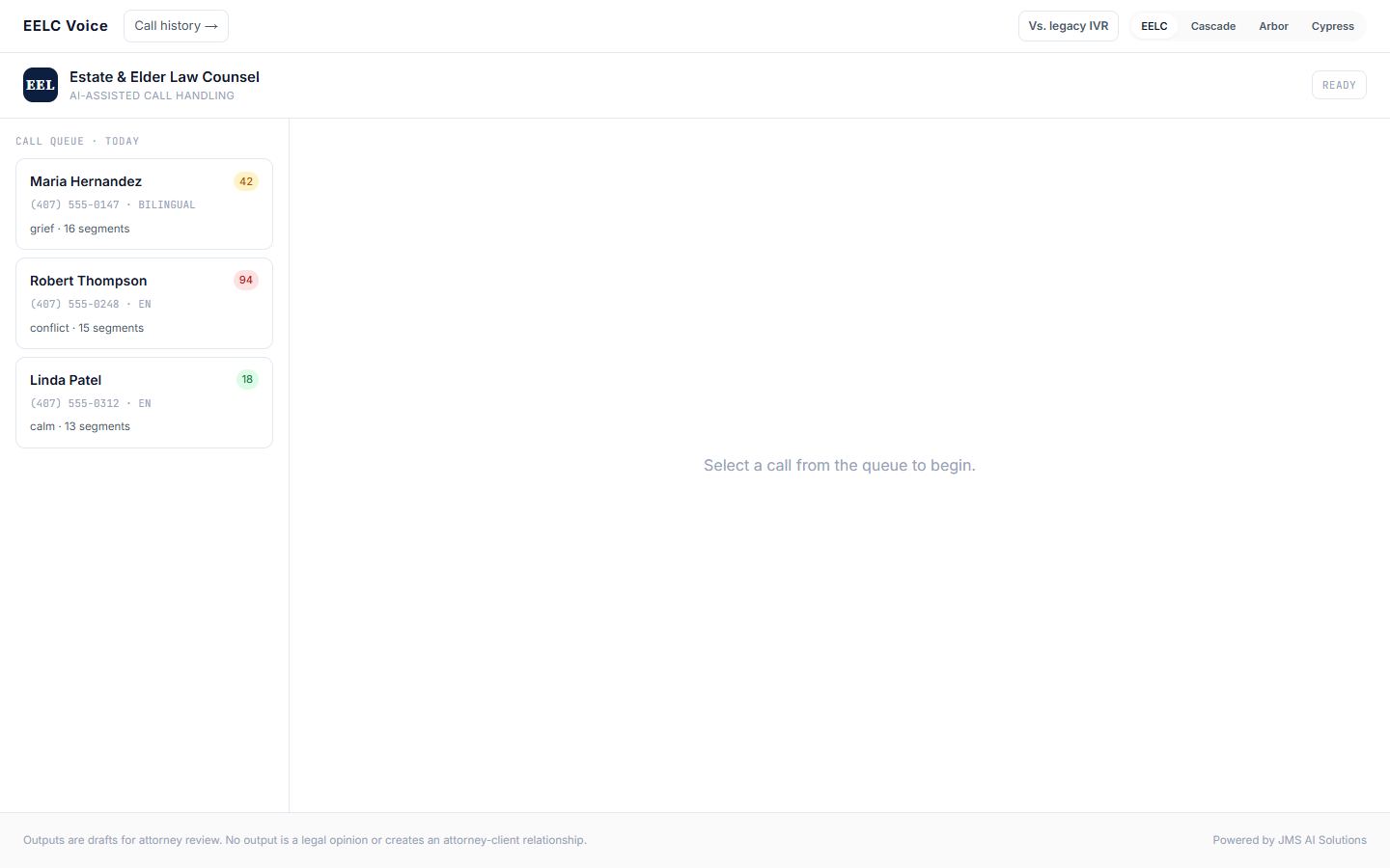 Screenshot of the 24/7 AI Voice Receptionist product demo, the working product demo build