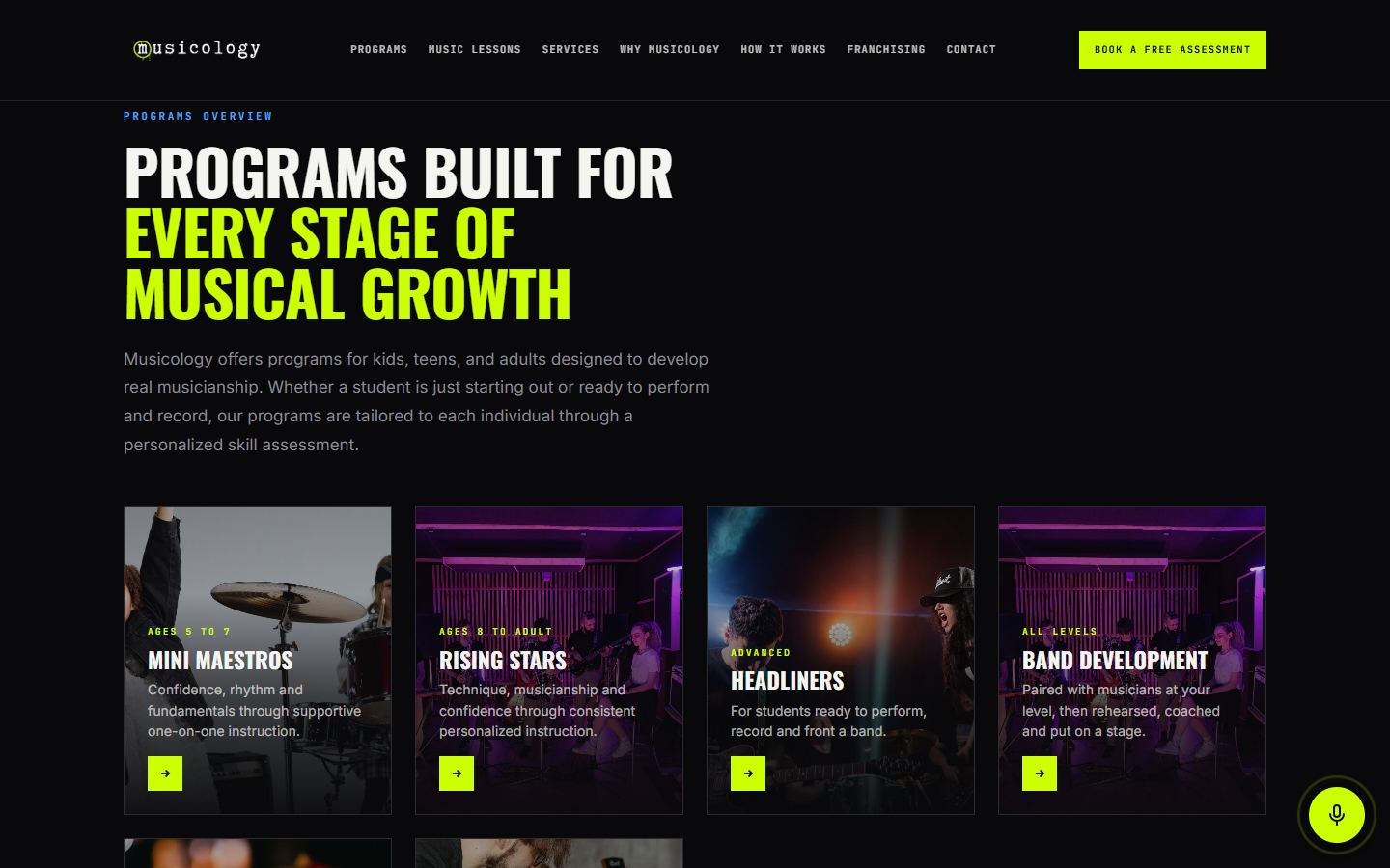 Screenshot of the Musicology Winter Garden website, the direct marketing cut build