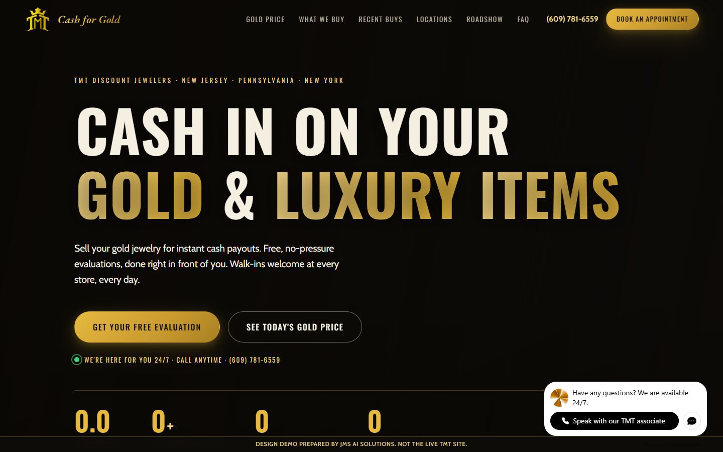 Screenshot of the TMT Cash for Gold website, the local multi-location retail build